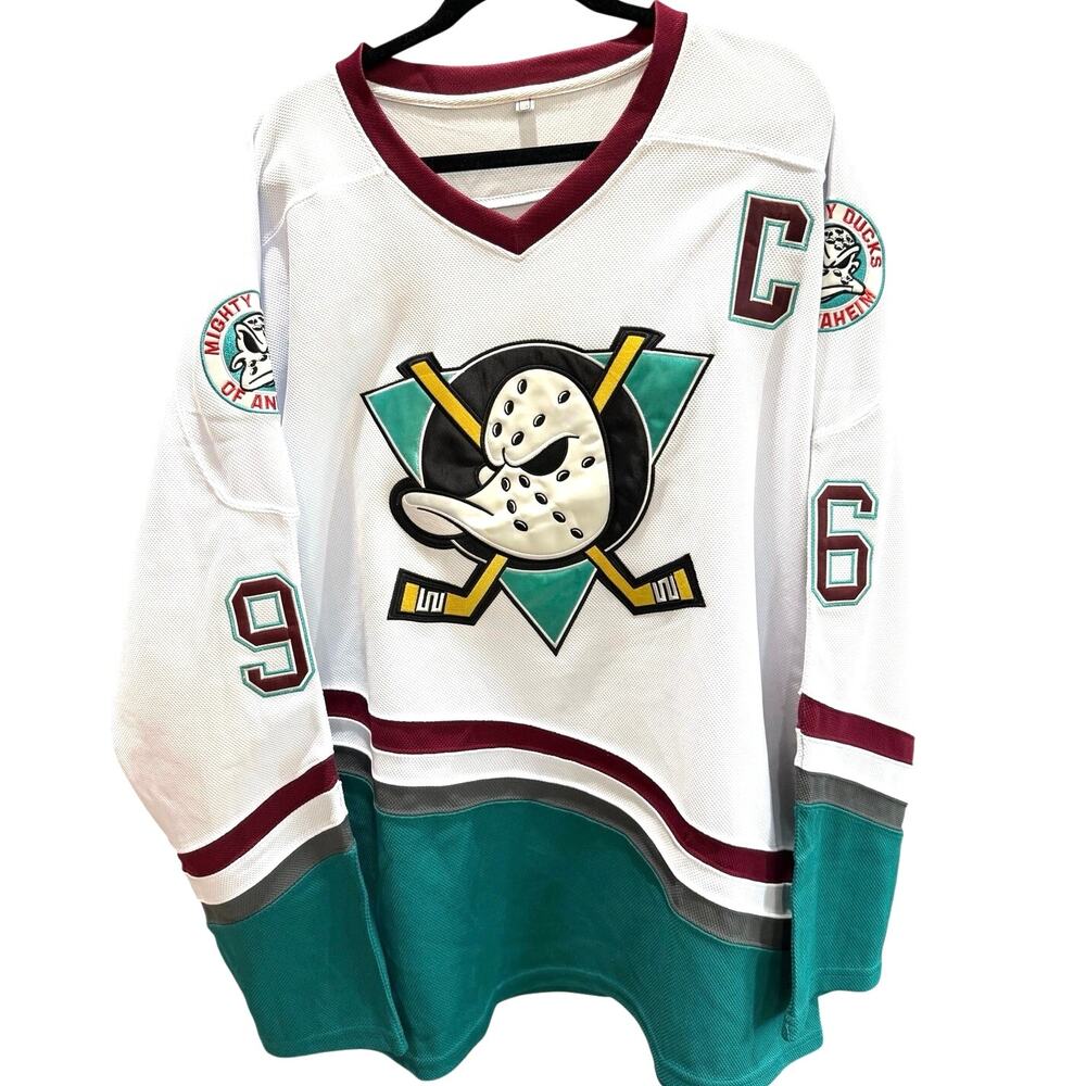 VTG Mighty Ducks of Anaheim Jersey Mens XL White Teal Charlie Conway #96 Movie